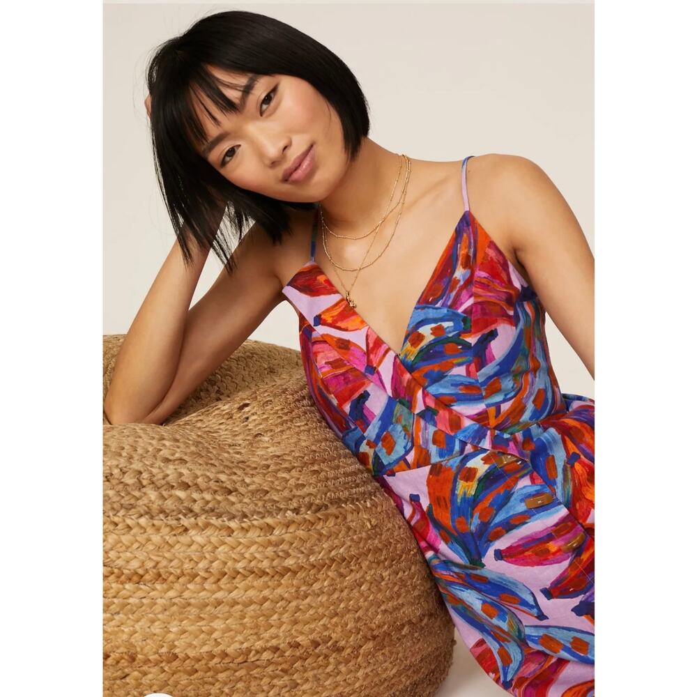 FARM Rio Colorful Bananas Wrap Dress Womens L Multicolor Abstract V-Neck Mini - Picture 3 of 15